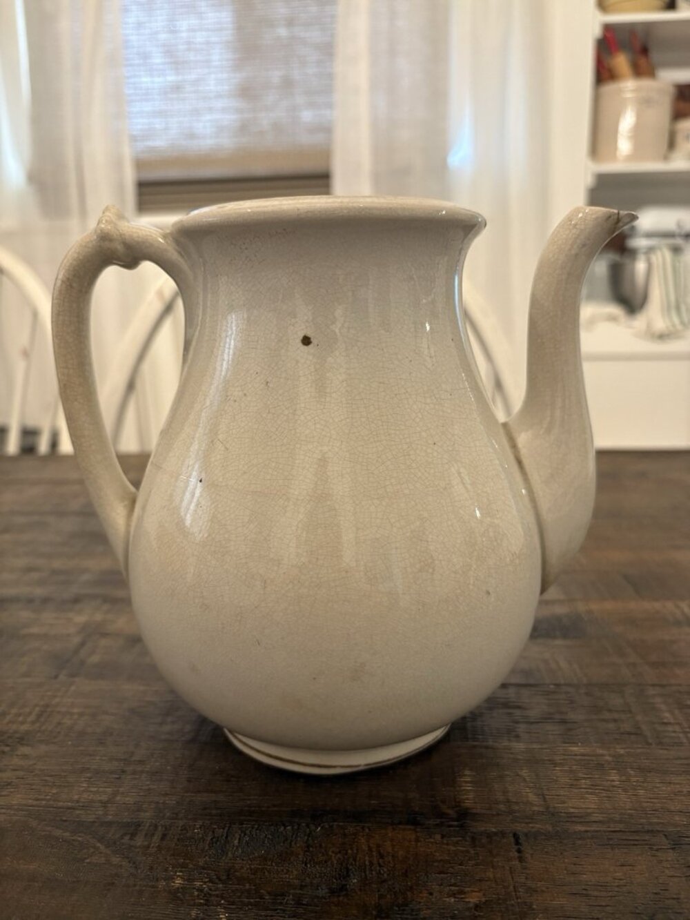 Vintage Ironstone Pitcher  Crazing Staining Farmhouse Decor Rustic Distressed